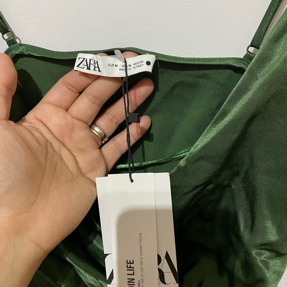 Zara Olive Green Satin Slip Midi Dress - Picture 4 of 4